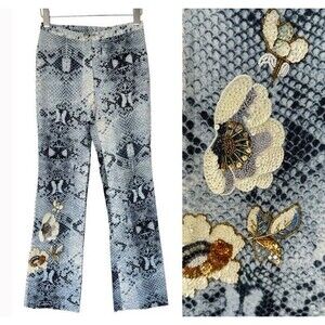 Vintage High Waist Snake Print Sequined Pants 80s Stretch Cotton by Together 6